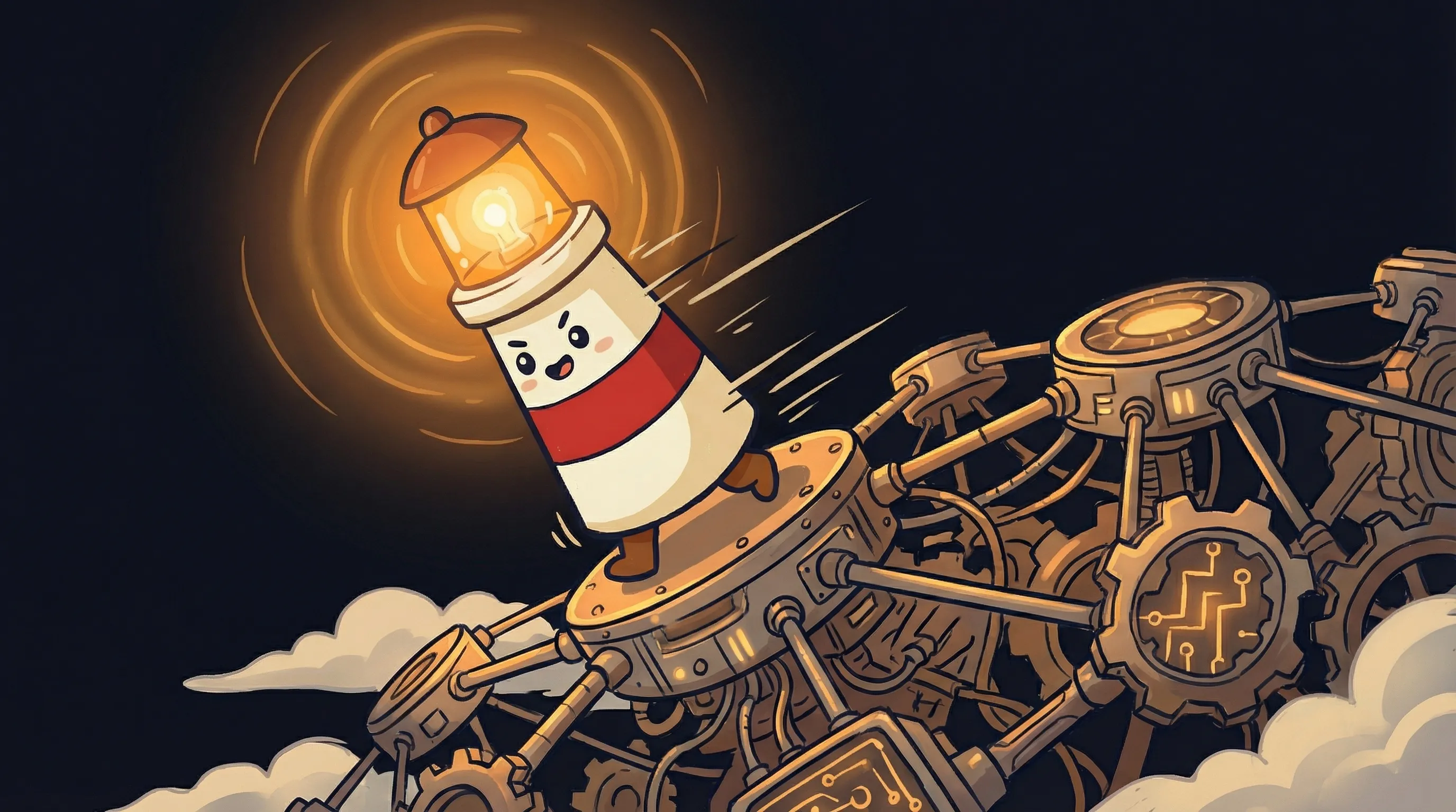 Beacon the lighthouse illuminating a comparison chart of AI frameworks with its warm amber light on a dark background.