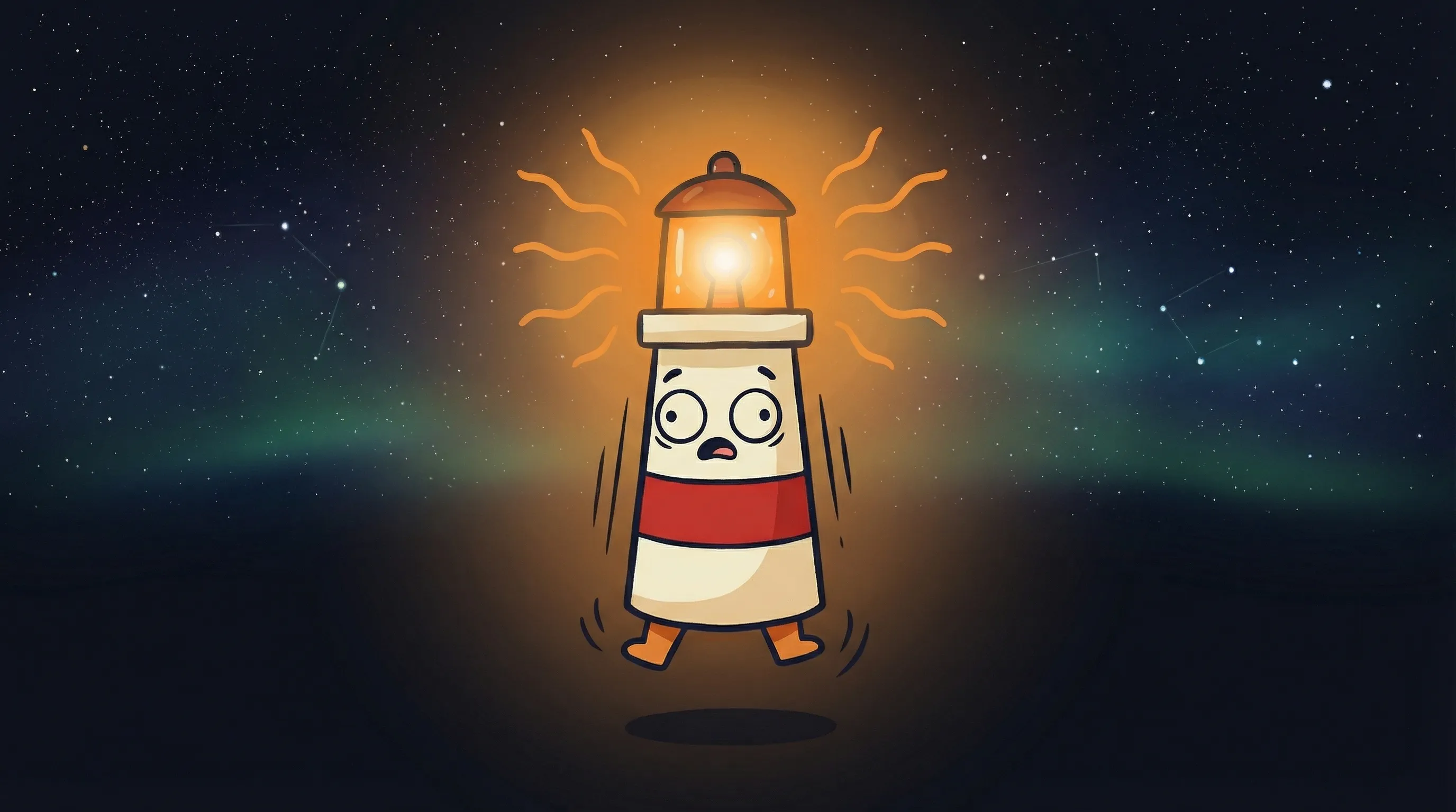 Beacon the lighthouse illuminating a chatbot icon and AI agent icon, showing the difference between the two concepts.