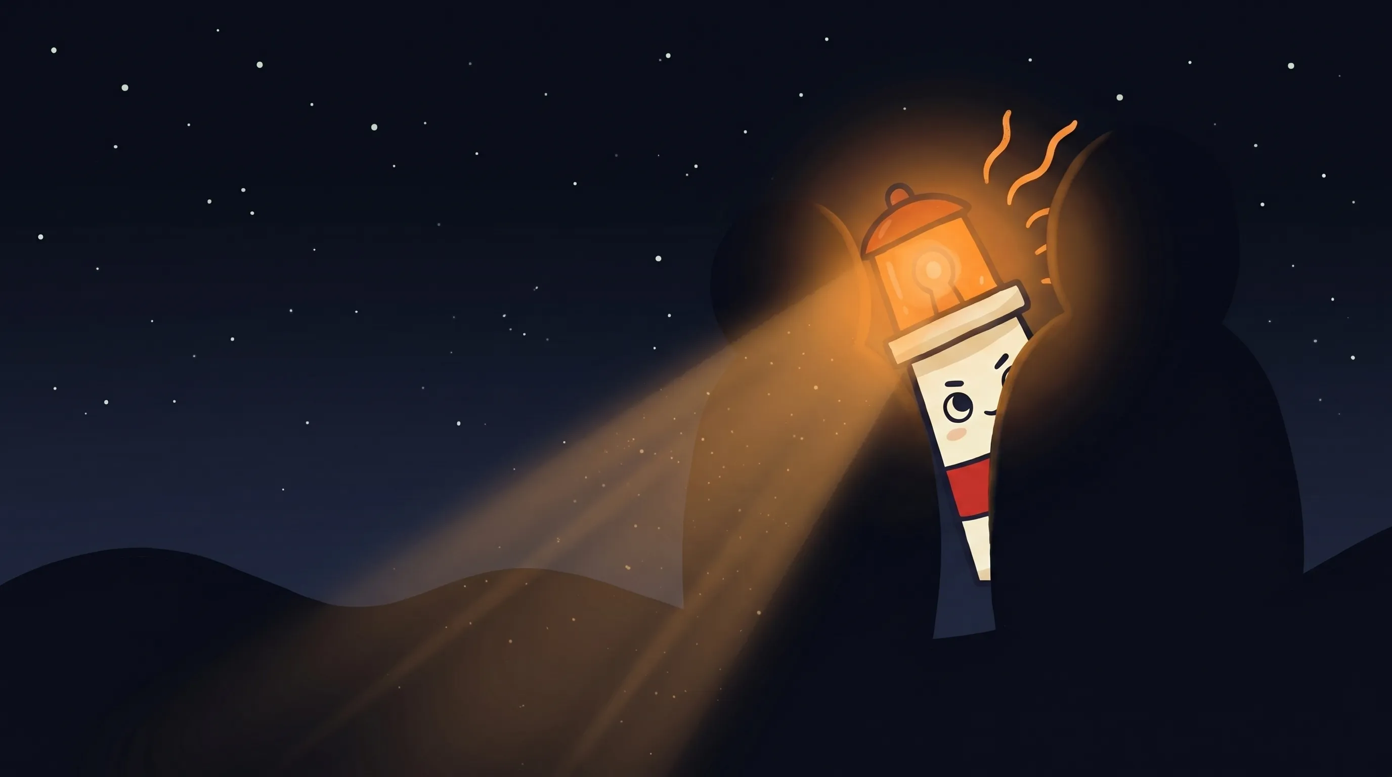Beacon the lighthouse character shining light on a small business phone and laptop for follow-up tasks.