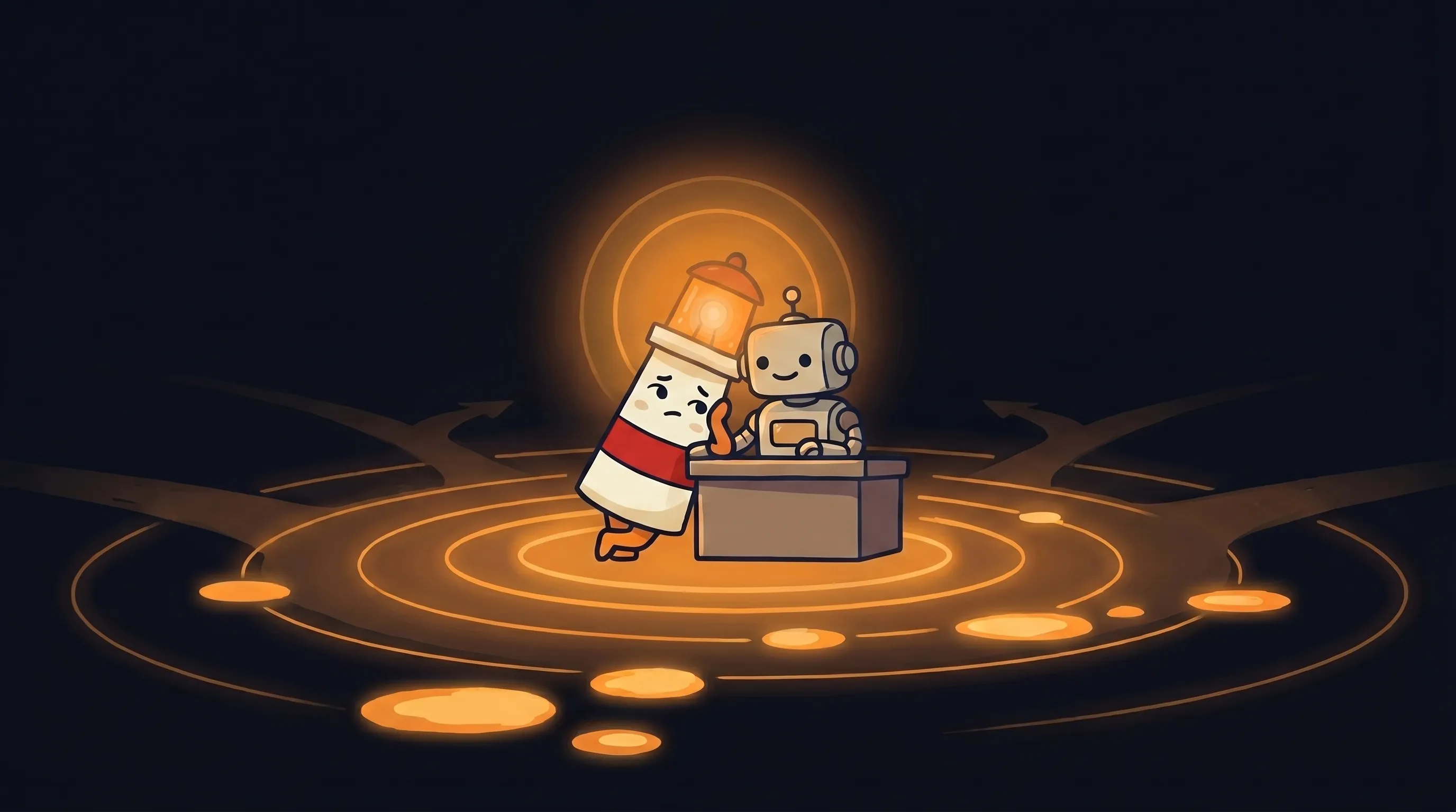Beacon the lighthouse character shining light on a glowing computer screen, representing AI receptionist software comparison.