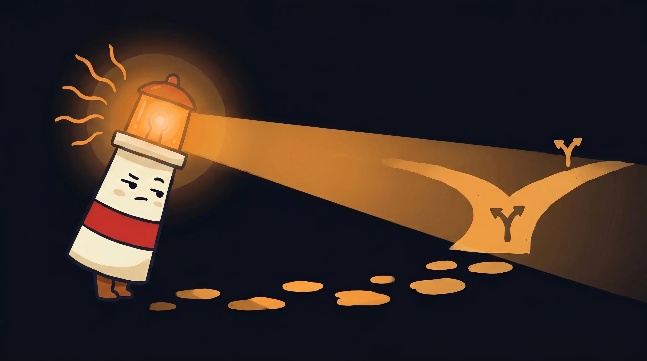Beacon the lighthouse character shining its amber glow onto a small business laptop on a dark navy background.
