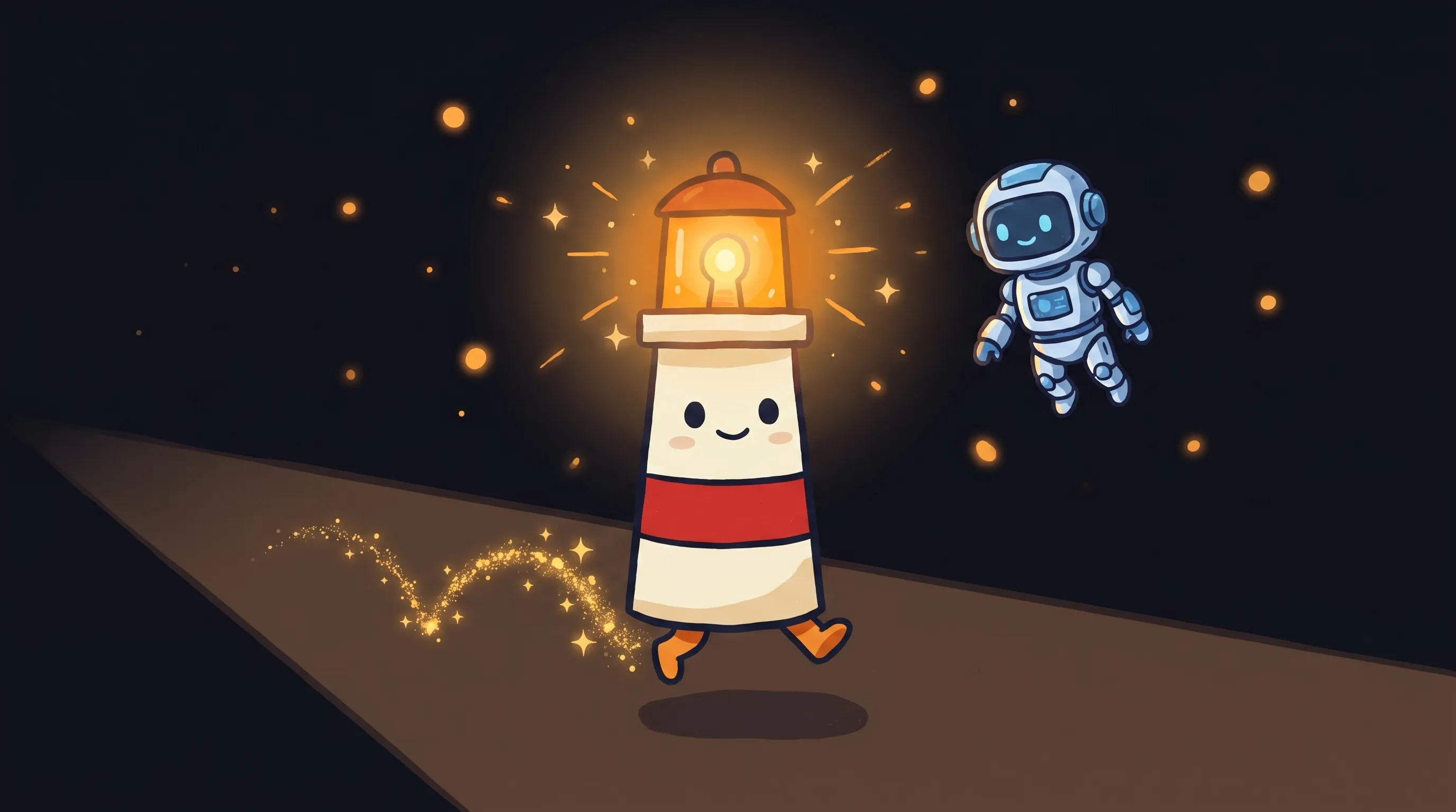Beacon the lighthouse character shining light on a small business storefront, illustrating how the best AI virtual assista...