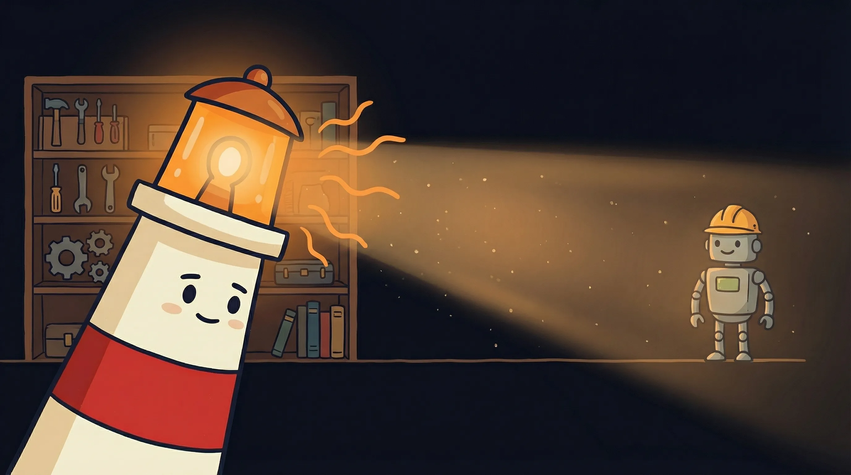Beacon the lighthouse illuminating a handshake, symbolizing hiring a first team member for an AI company.