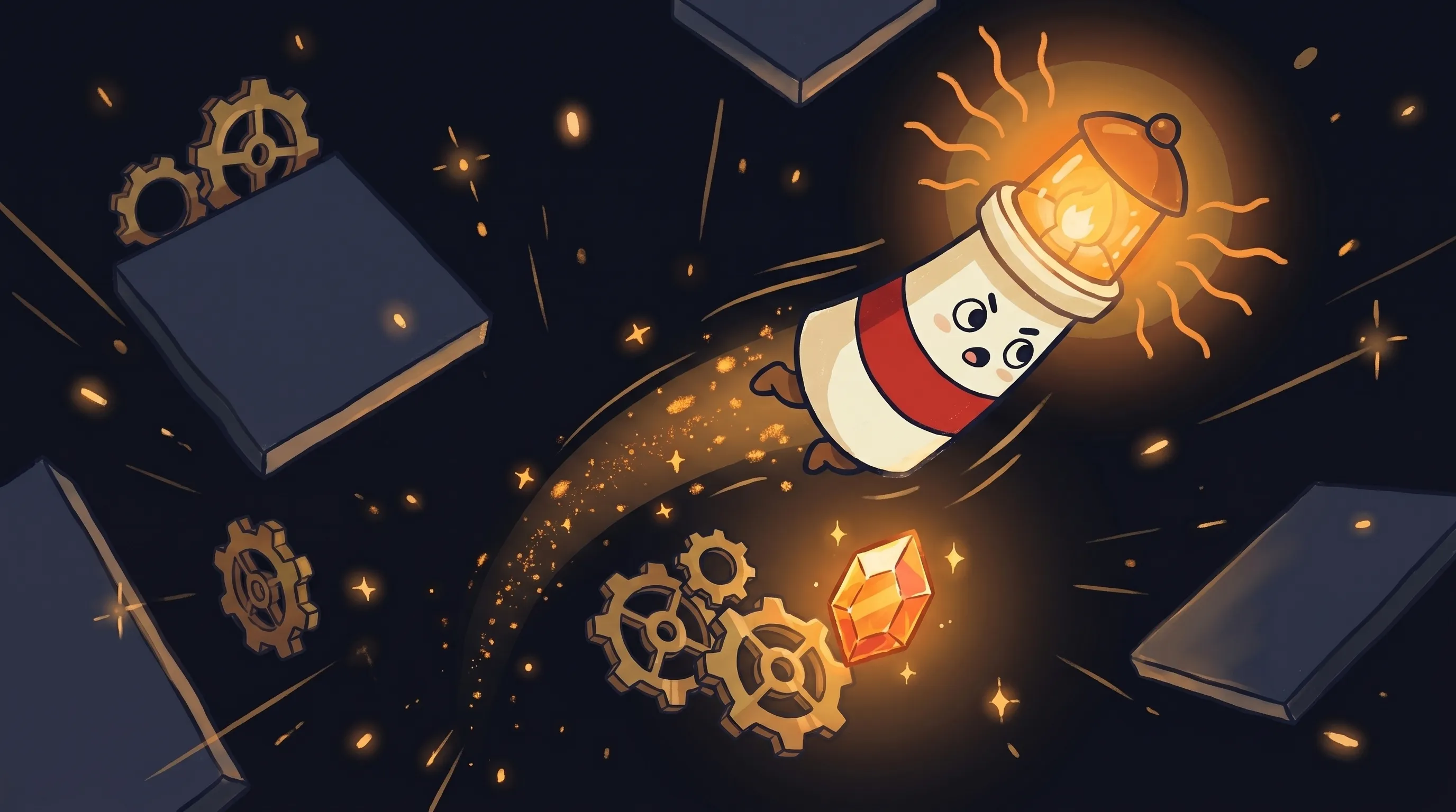 Beacon the lighthouse illuminating a glowing Gemini AI interface, cream body with red stripe, amber light beaming onto a f...