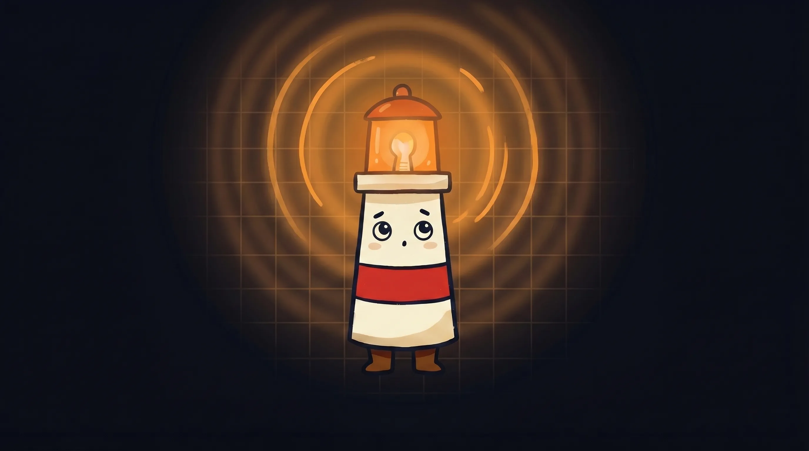Beacon the lighthouse character shining light on a price tag, illustrating AI assistant for small business cost.