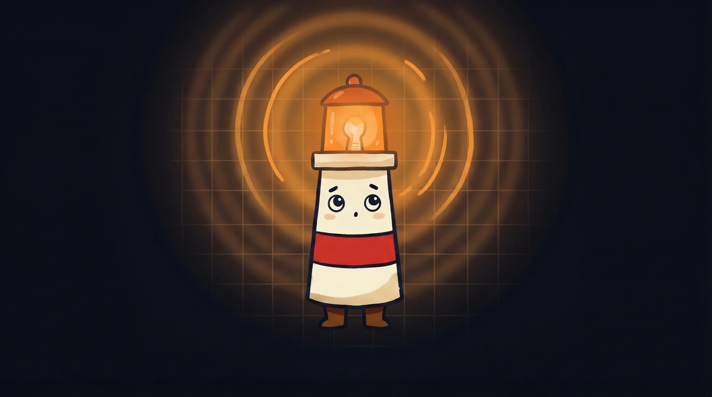 Beacon the lighthouse character shining light on a price tag, illustrating AI assistant for small business cost.