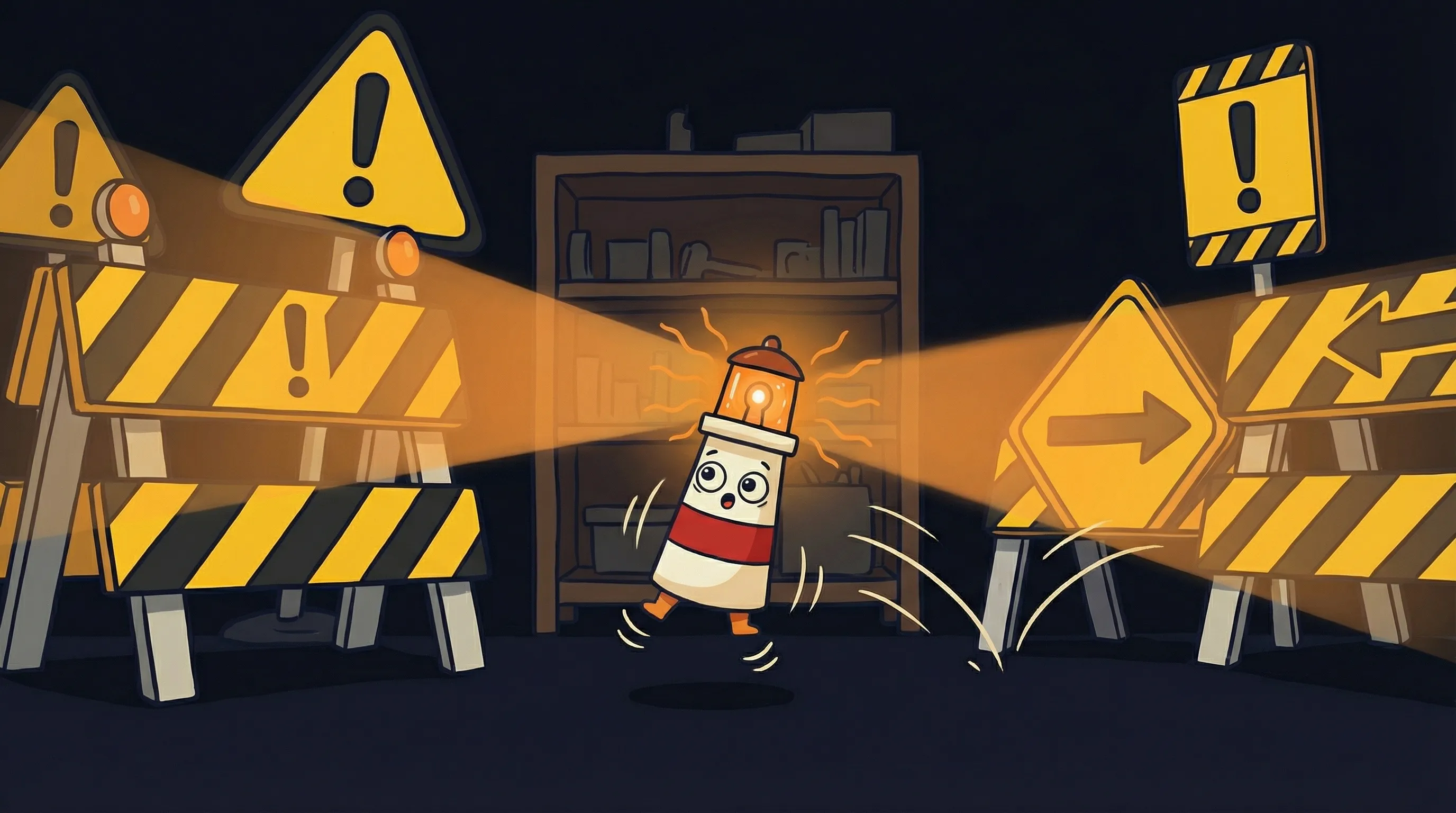 Beacon the lighthouse illuminating a laptop and robotic arms, representing AI agents in the workplace on a dark navy backg...