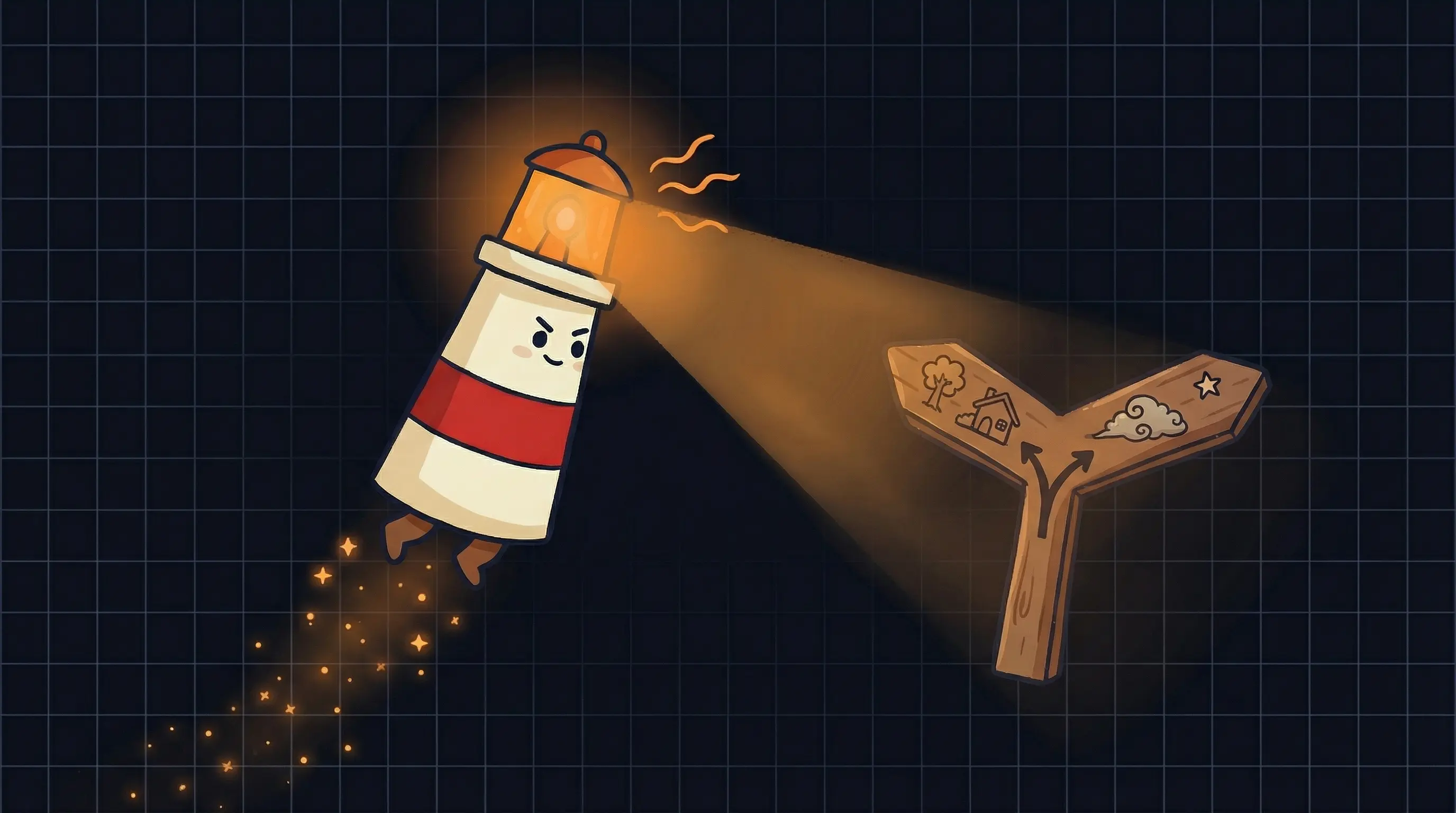 Beacon the lighthouse illuminating a glowing brain icon, representing AI alternatives for non-developers