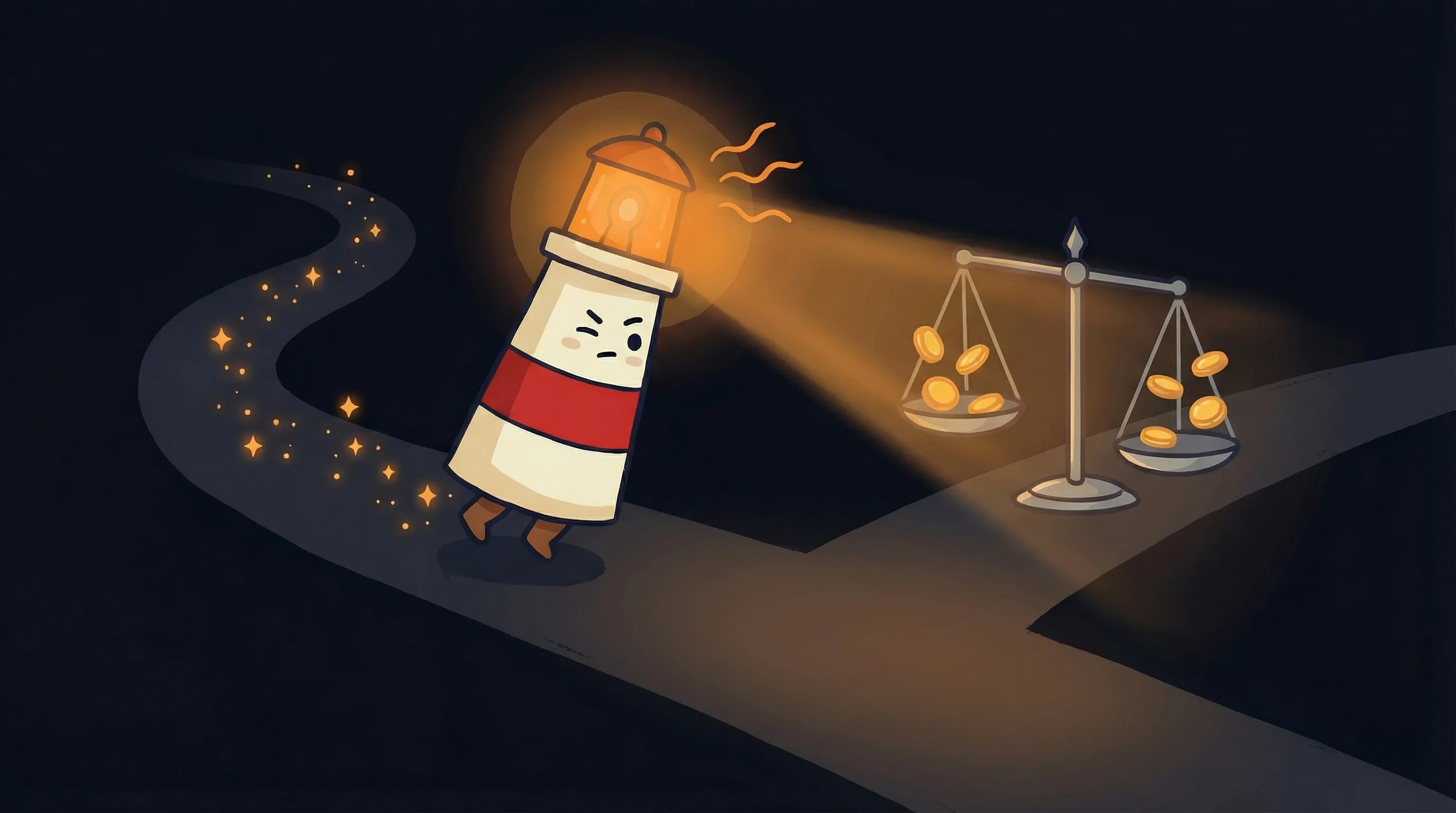 Beacon the lighthouse illuminating a server and cloud icon, representing self-hosted versus managed AI solutions.