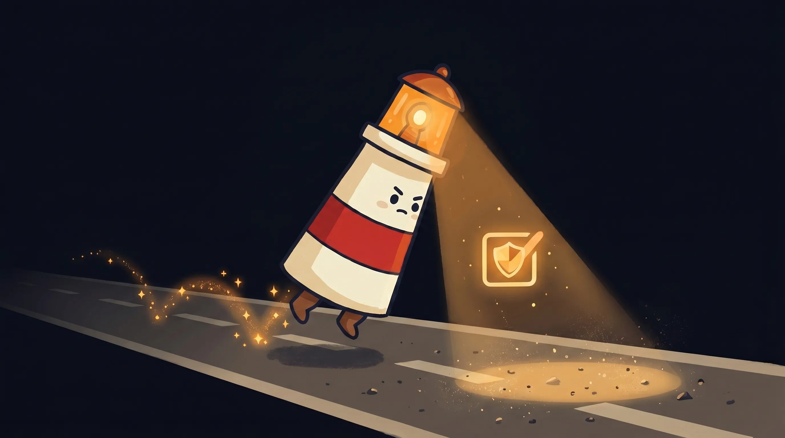 Beacon the lighthouse illuminating a glowing approval checkmark, symbolizing AI chat tool permission controls.