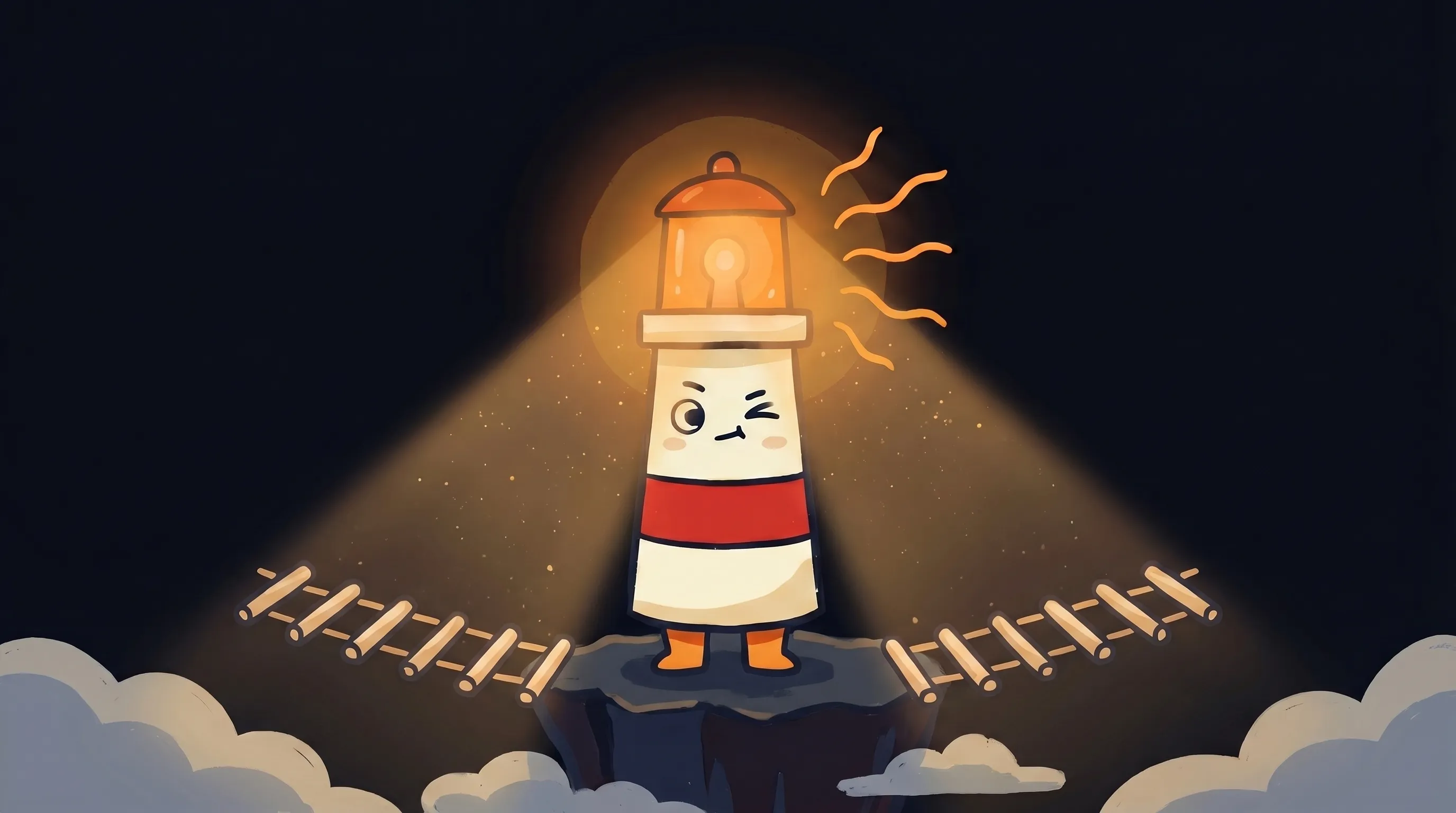 Beacon standing between ladder rungs that represent the crawl, walk, and run stages of AI maturity.