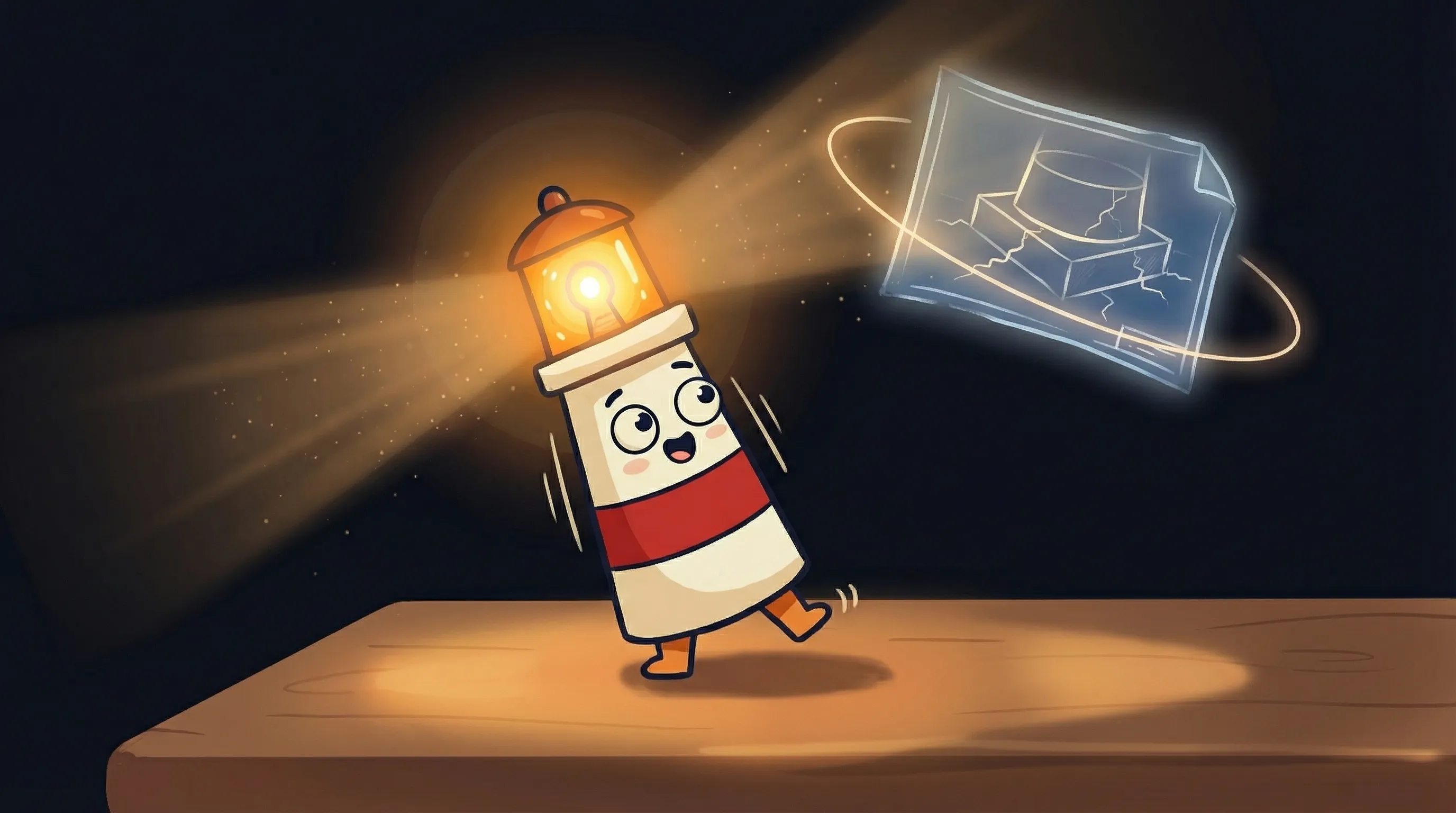 Beacon the lighthouse illuminating a network diagram representing agentic AI architecture on a dark navy background.