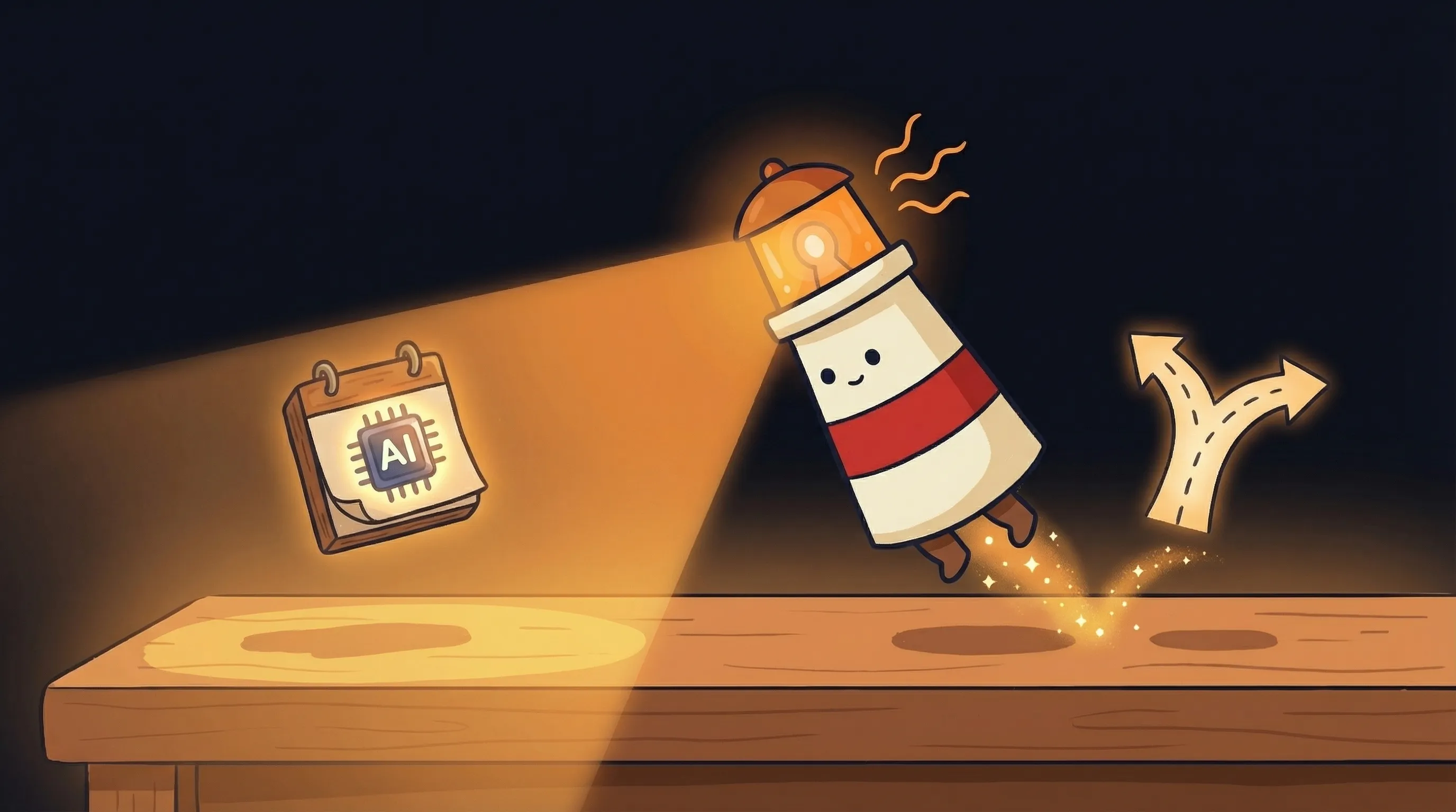 Beacon the lighthouse illuminating a digital calendar, glowing amber light highlighting scheduled appointments on a dark n...