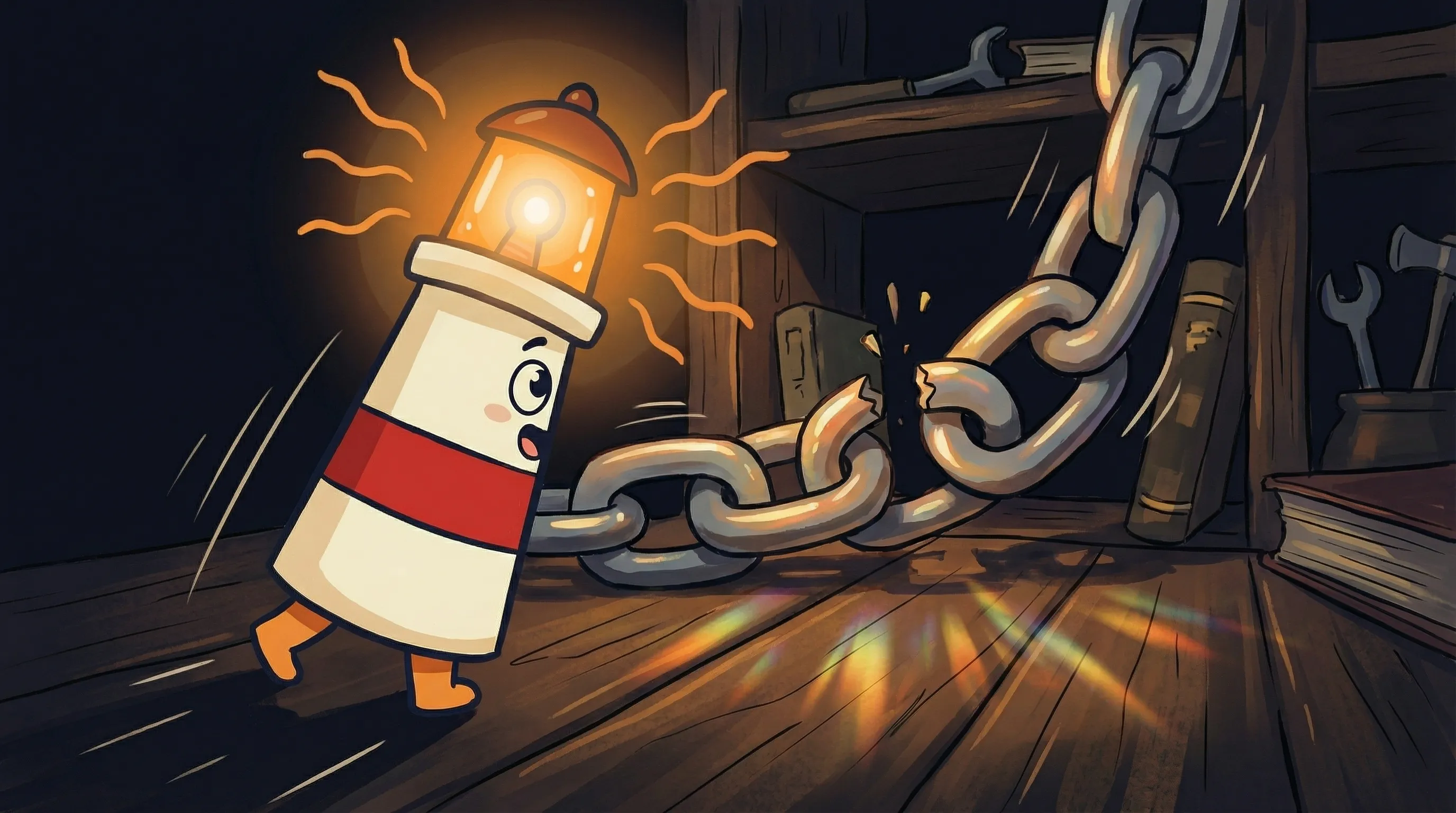 Beacon the lighthouse illuminating AI robot icons with its amber light on a dark navy background.