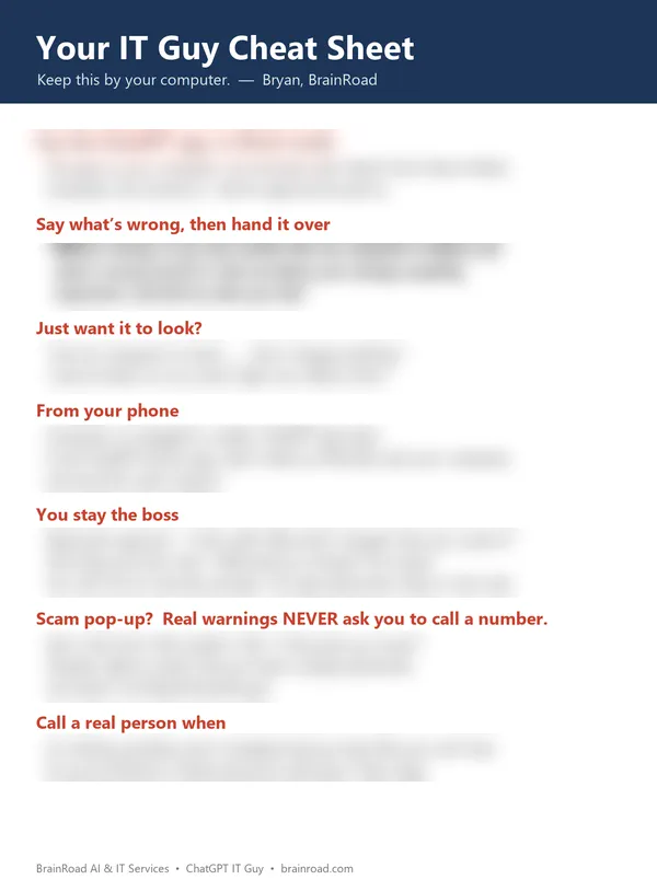 The printable Your IT Guy Cheat Sheet from the course, shown as a preview